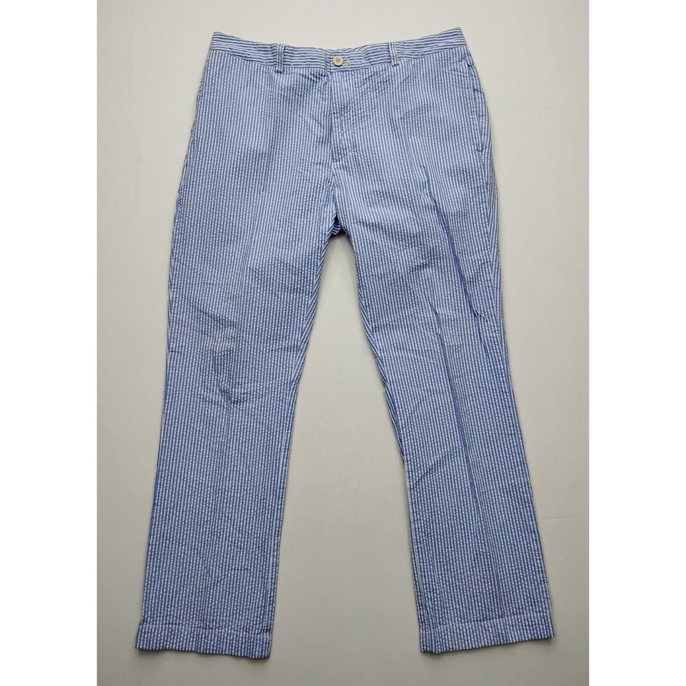 Vineyard Vines Mens Slim Fit Club‎ Pant Seersucker Stripe Blue White Size 36x30